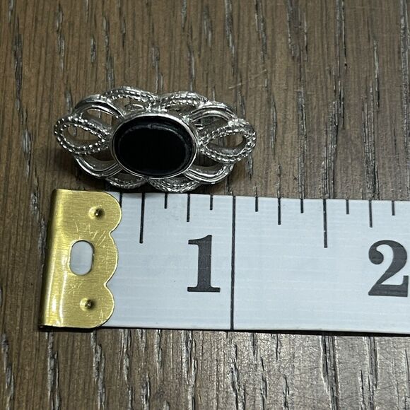 Vintage Oval Clip On Earrings Silver Tone Black Stone French Clip Estate Jewelry - Picture 5 of 5